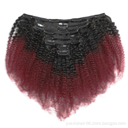 Factory Directly Wholesale Afro Kinky Curly Clip In Human Hair Brazilian Afro Clip ins 7pcs 8pcs Per Set